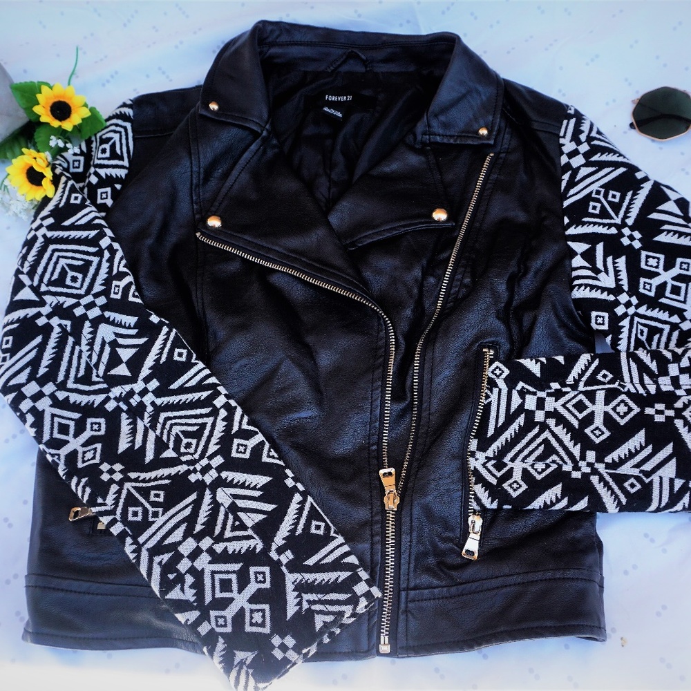 forever 21 b/W  leather design jacket MEDIUM